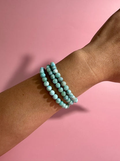 6mm Larimar Beaded Bracelet | Blue Gemstone Jewelry