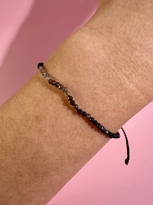 2mm Smokey Quartz Adjustable Beaded Bracelet