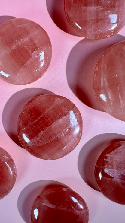 Rose Calcite Round Flat Palm