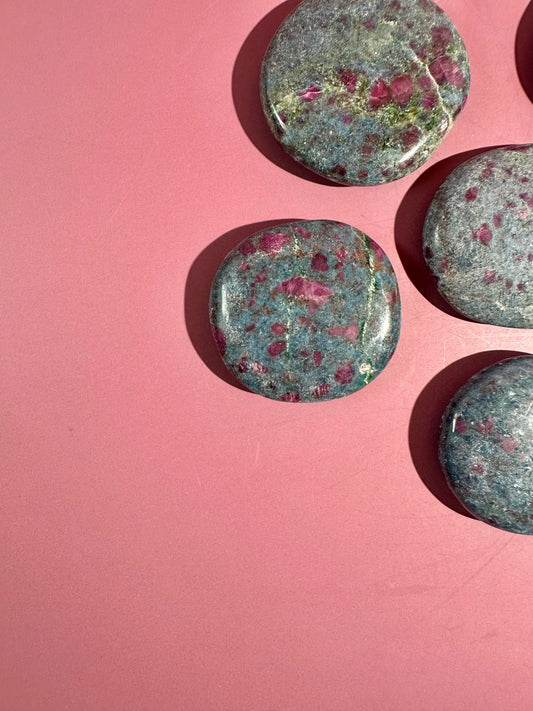 Ruby Kyanite Round Flat Palm