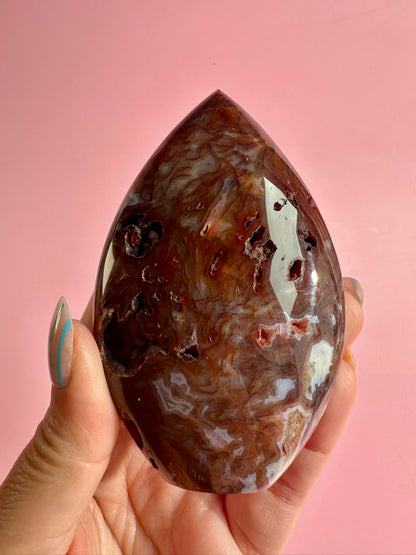 Indonesian Red Moss Agate Flame – Option A | Grounding, Courage & Growth Crystal