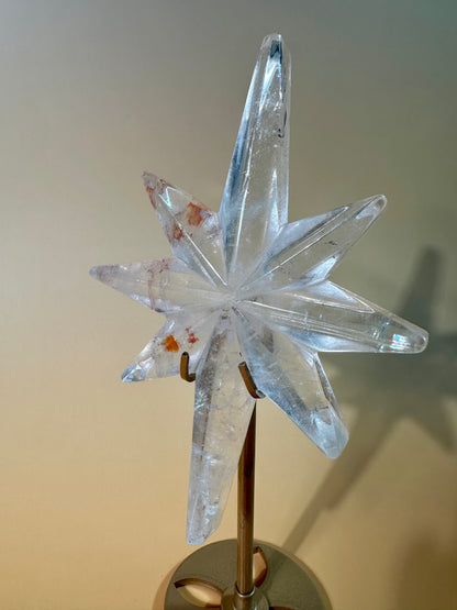 Clear Quartz Polaris Star on Gold Stand – Option A | Clarity, Guidance & Manifestation Crystal