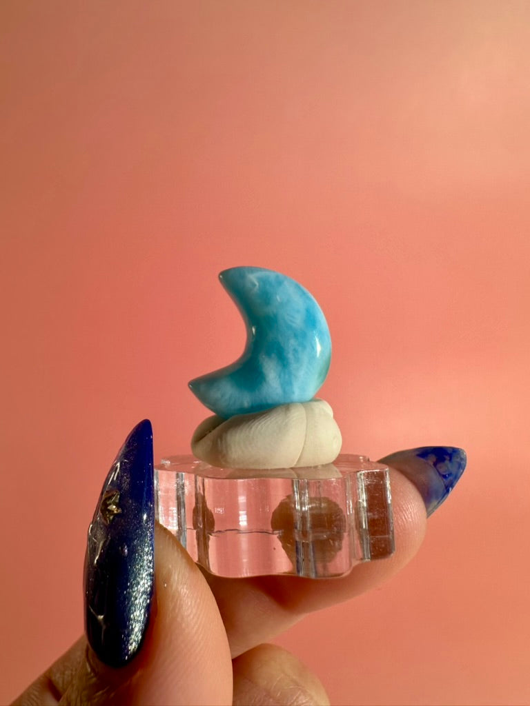 Small Larimar Crescent Moon | One-of-a-Kind Blue Crystal Carving