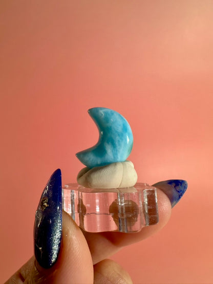 Small Larimar Crescent Moon | One-of-a-Kind Blue Crystal Carving