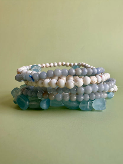 Bracelet Bundle Set: “Faith & Flow” - Aquamarine, Mother of Pearl, Angelite