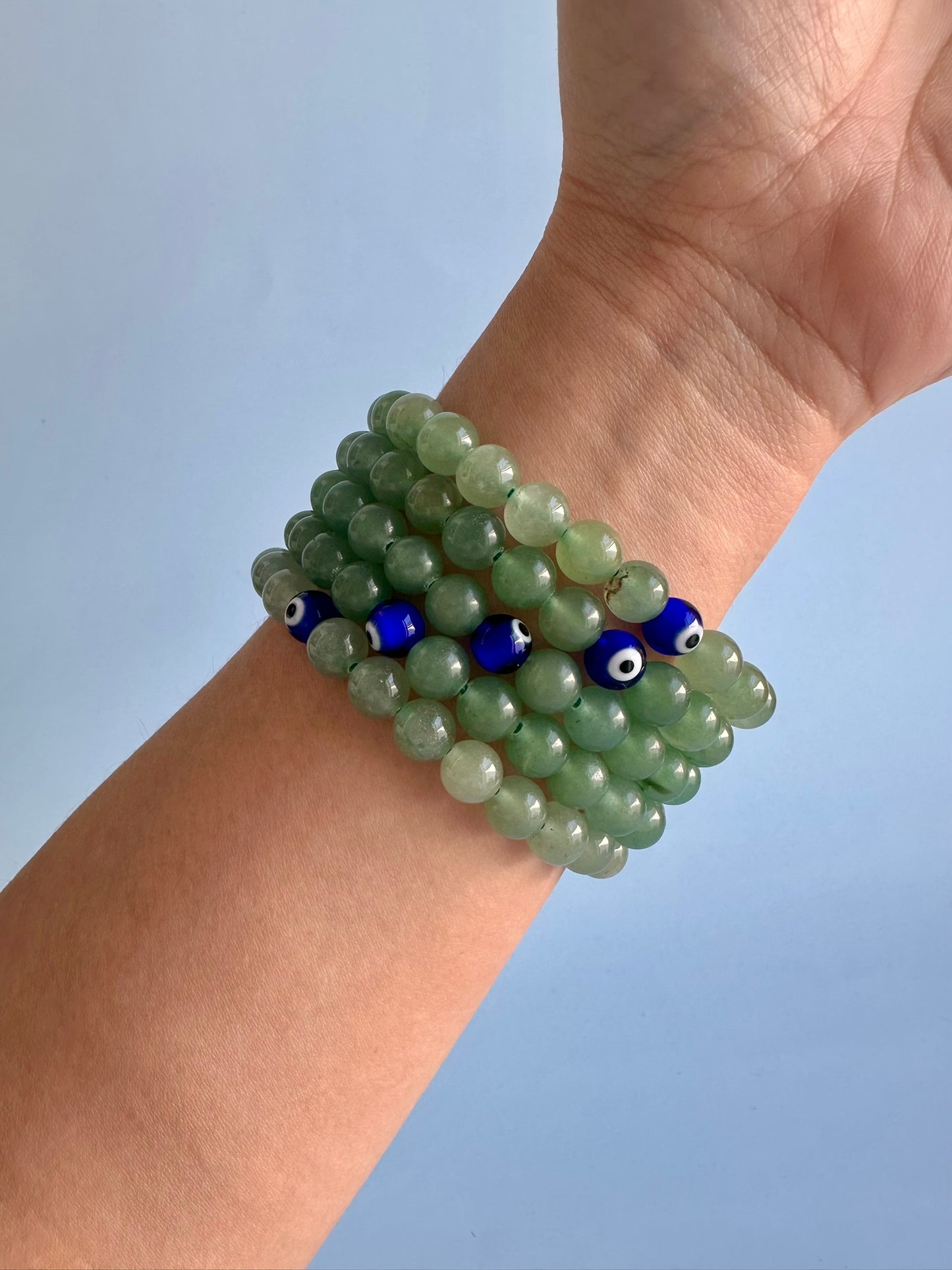 8mm Green Jade with Evil Eye Bracelet