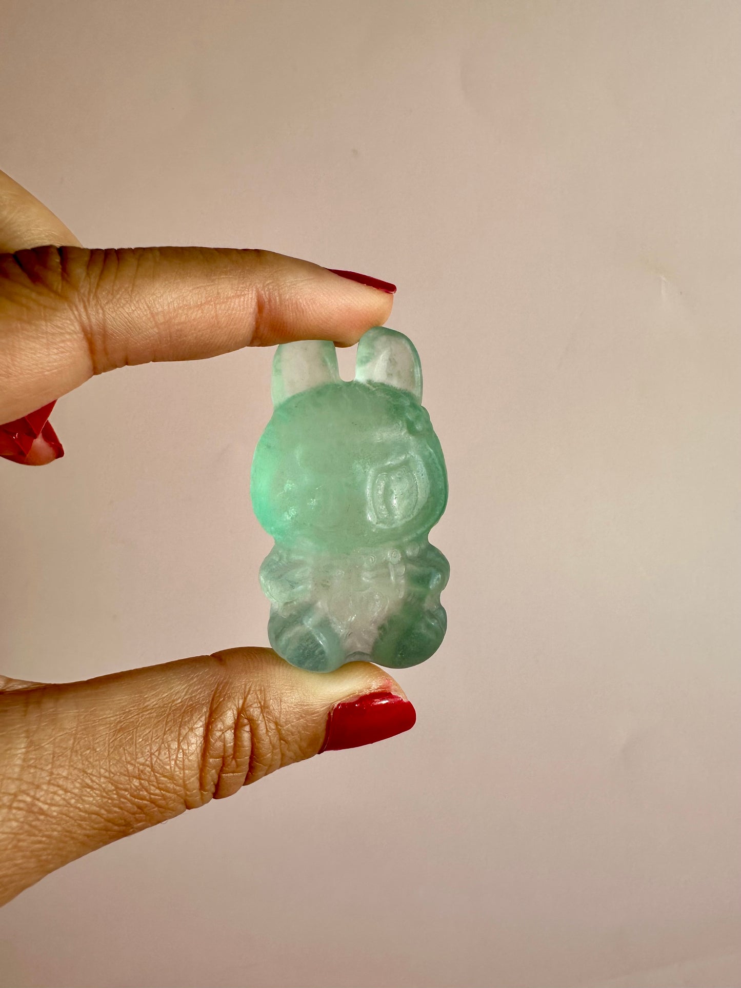 Light Green Fluorite Sitting Lafufu Kawaii Forest Spirit Figurine Carving