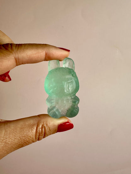 Light Green Fluorite Sitting Lafufu Kawaii Forest Spirit Figurine Carving