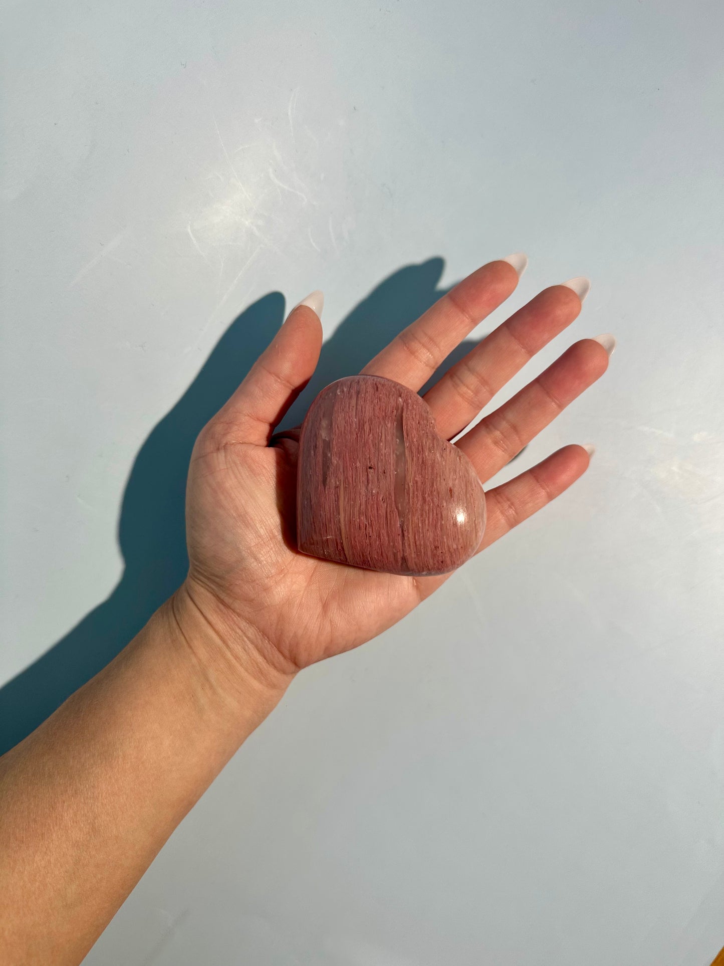 Pink Petrified Wood Self Standing Heart Carving