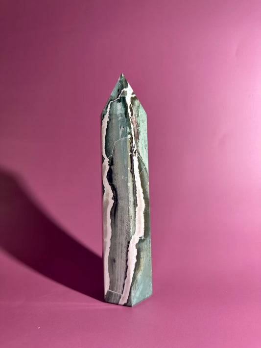 Green Zebra Tower | Growth, Balance & Grounding Crystal Tower
