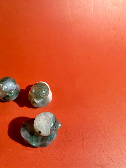 Moss Agate Duck | Cute Green Crystal Carving