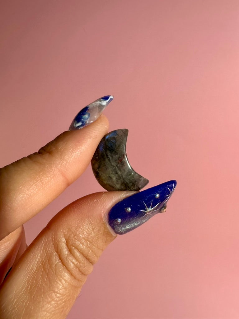 Mini Labradorite Crescent Moon | Flashy Crystal Carving