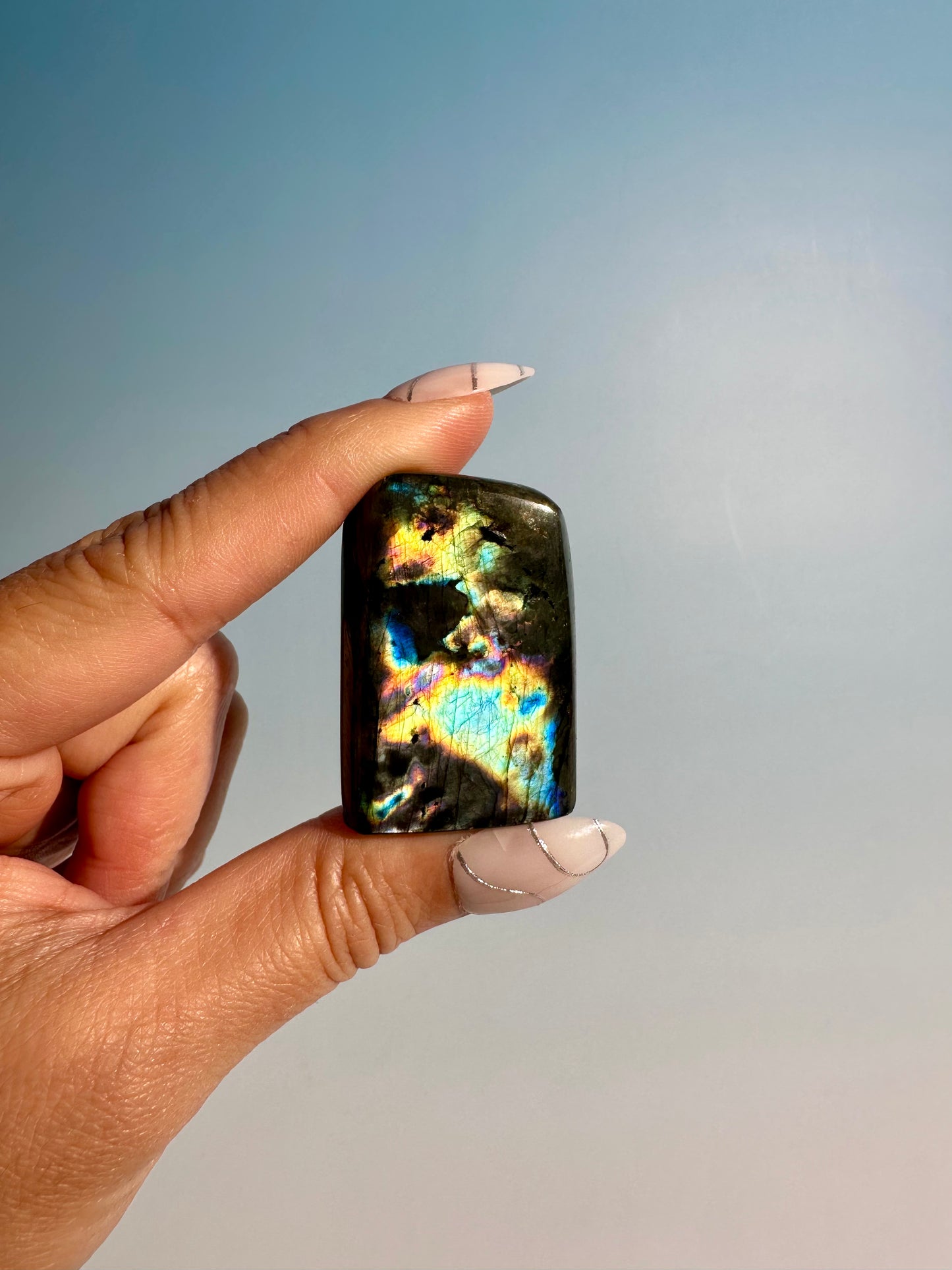 Small Oil Slick Rainbow Flash Labradorite Standing  Freeform – Option E