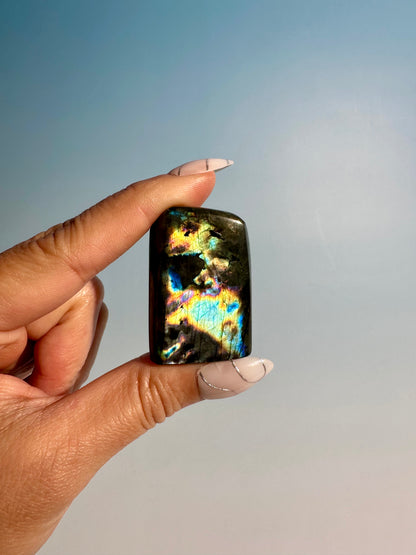 Small Oil Slick Rainbow Flash Labradorite Standing  Freeform – Option E