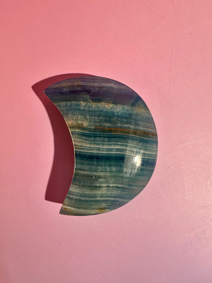 Blue Onyx Crescent Moon on Black Stand – Option B | Serenity, Communication & Harmony