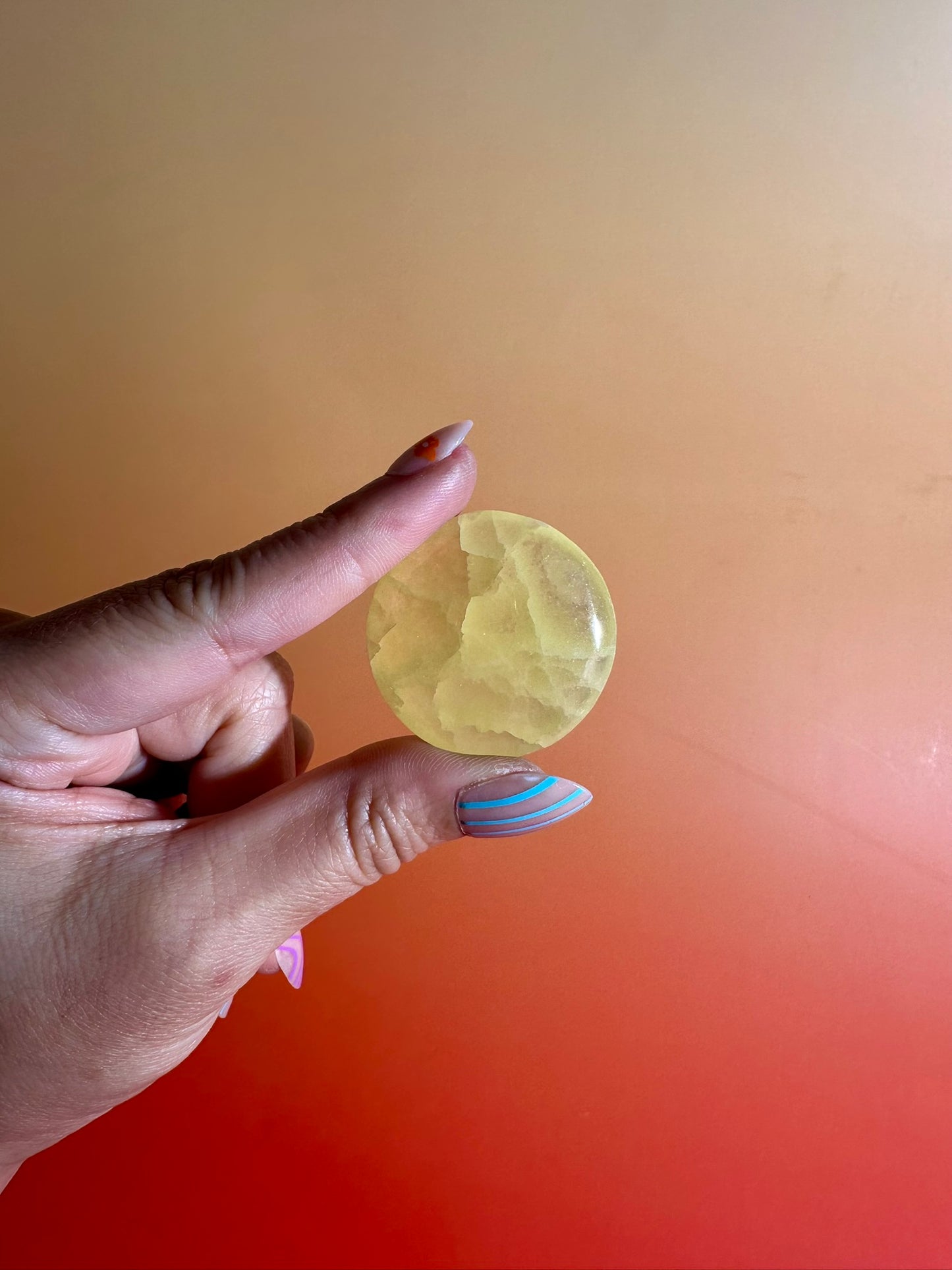 Yellow Calcite Round Flat Palm