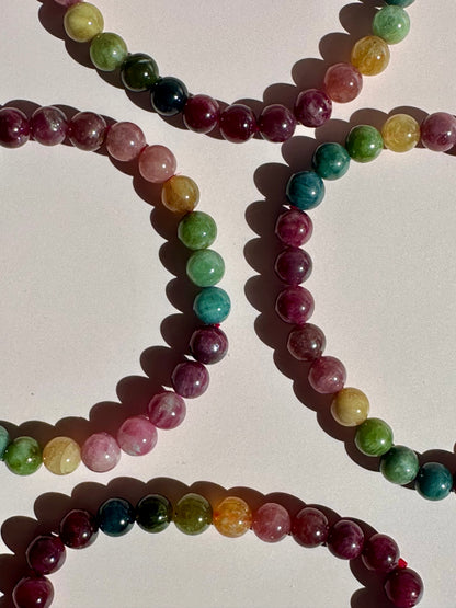 6mm Watermelon Tourmaline Beaded Bracelet