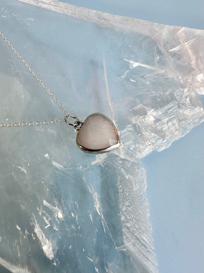 Brass Base with Silver Electroplated Finish White Jade Heart Necklace