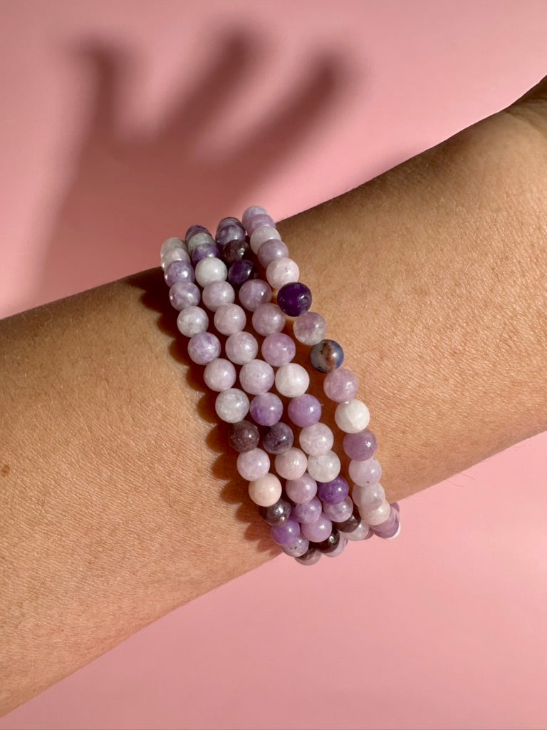 4mm Lepidolite Beaded Bracelet | Purple Gemstone Jewelry