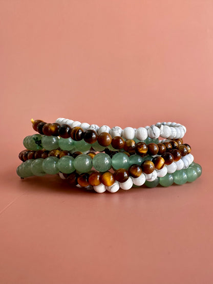 Bracelet Bundle Set: “Faithful & Fierce” - Green Jade, Tiger's Eye, Howlite