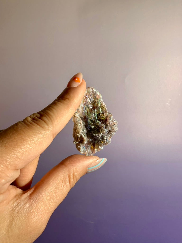 Intuitively Chosen Aura Chalcedony Specimen | Rainbow Crystal Display Piece