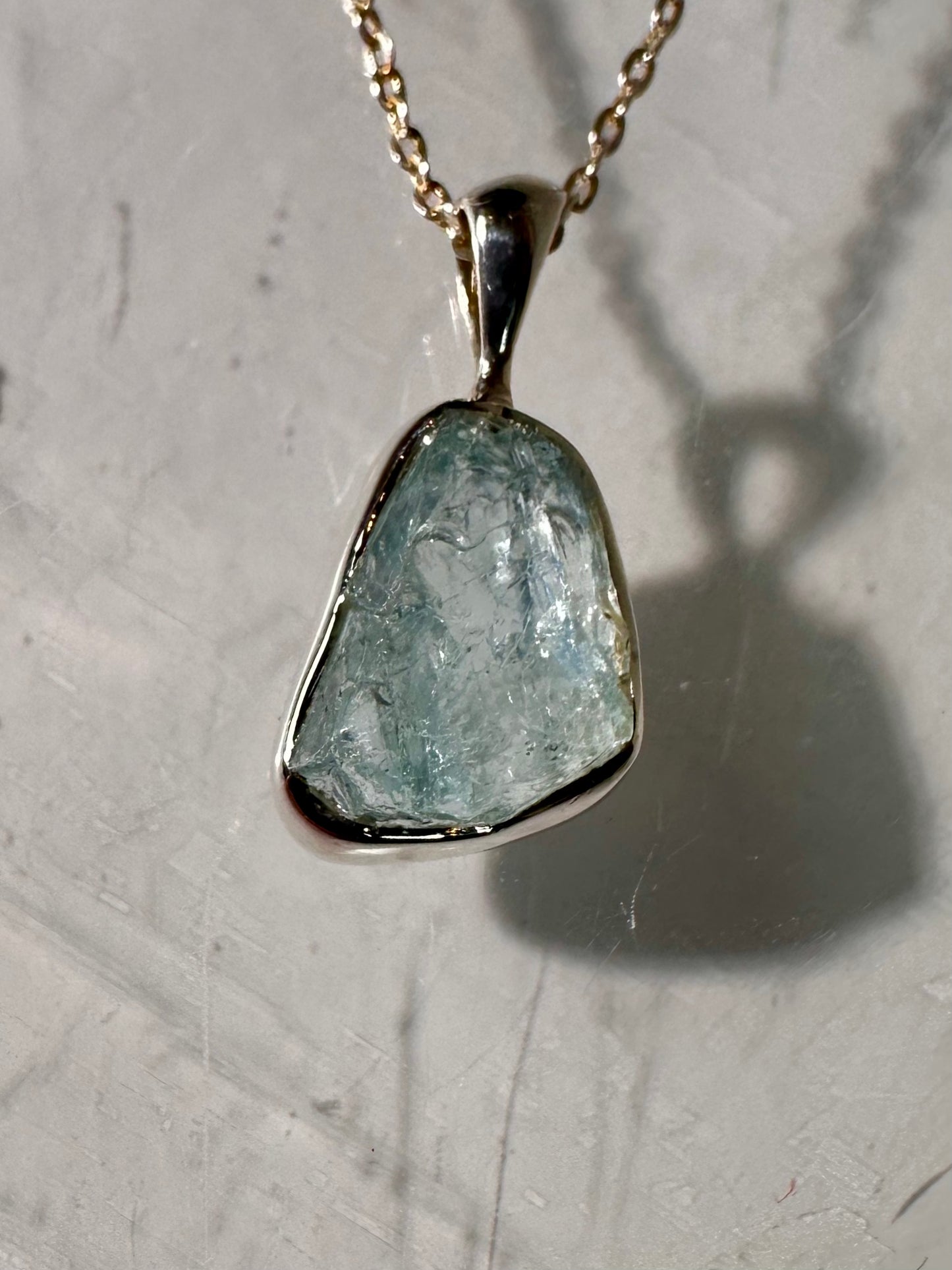 925 Sterling Silver Rough Aquamarine Bezel Pendant Necklace