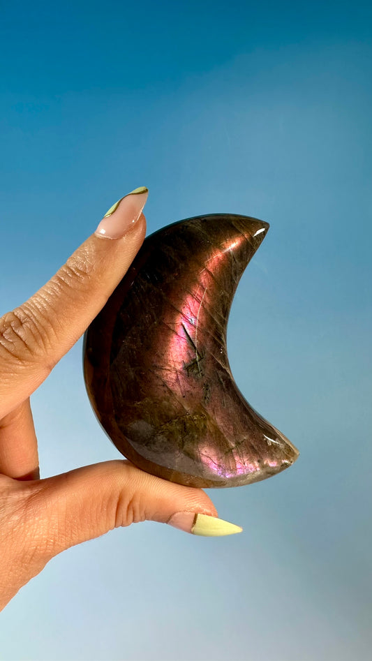 Large Purple Flash Labradorite Crescent Moon – Option D