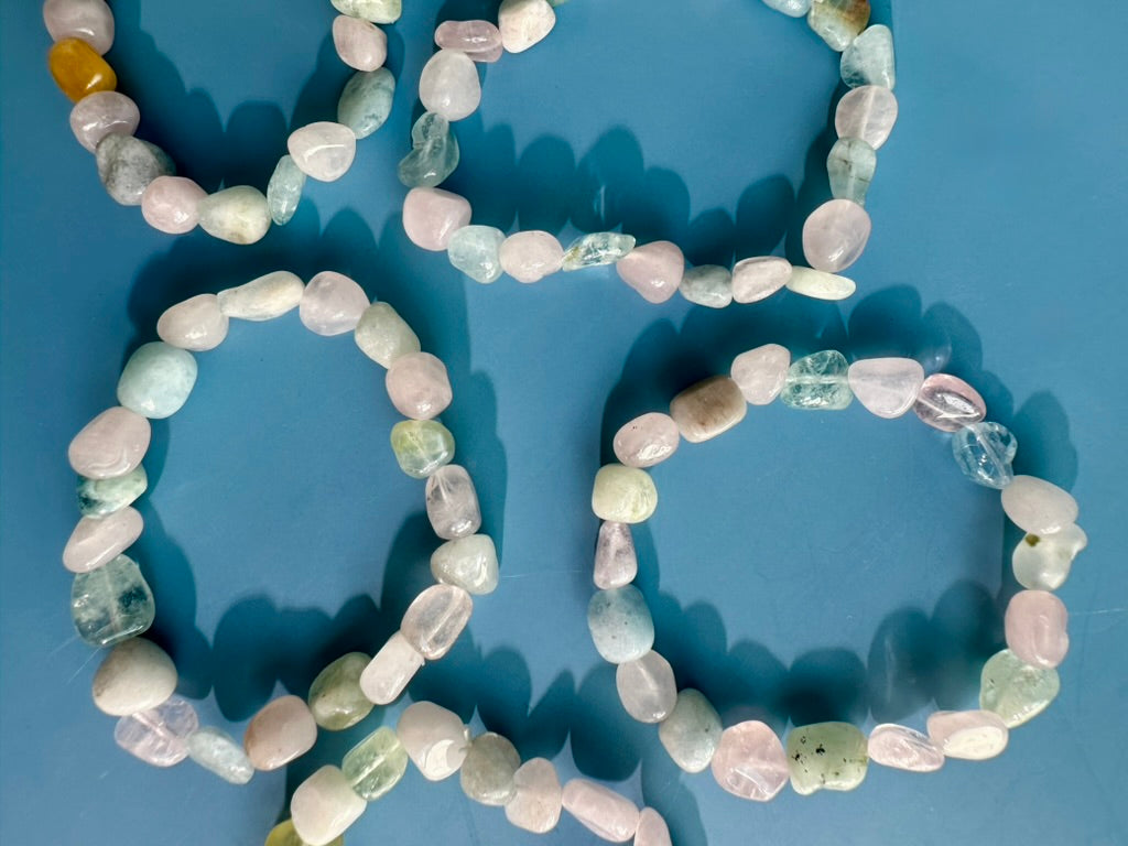 8mm Multi Beryl (Morganite) Polished Tumbled Bracelet