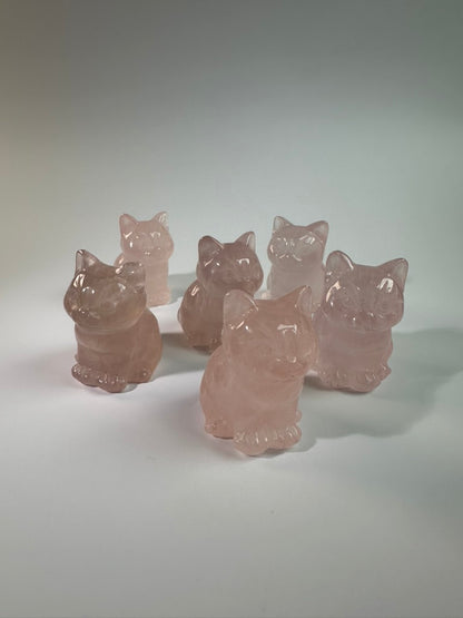 Rose Quartz Sitting Cat Carving