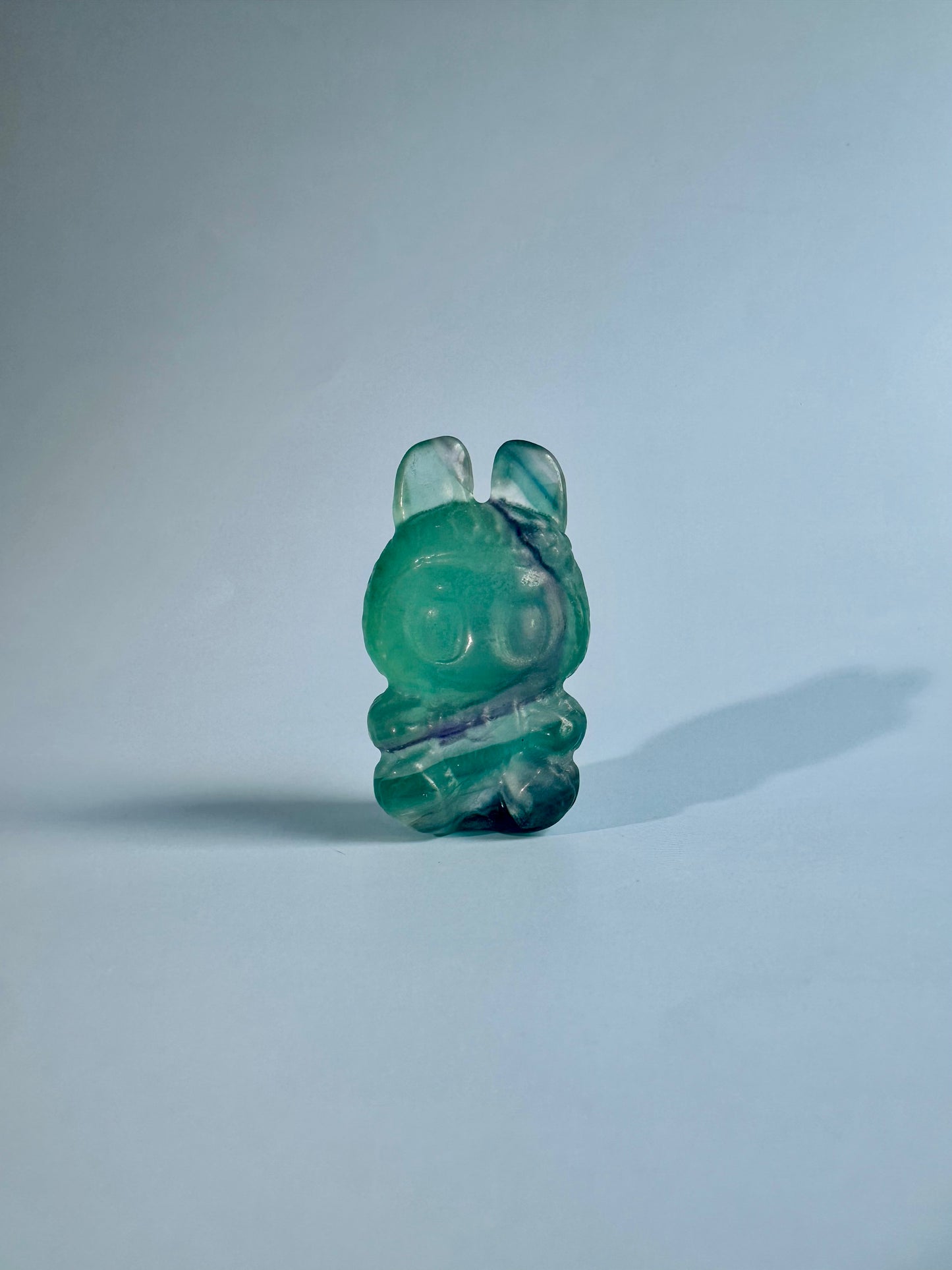 Rainbow Fluorite Sitting Lafufu Kawaii Forest Spirit Figurine Carving - A