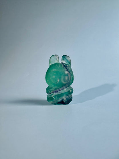 Rainbow Fluorite Sitting Lafufu Kawaii Forest Spirit Figurine Carving - A