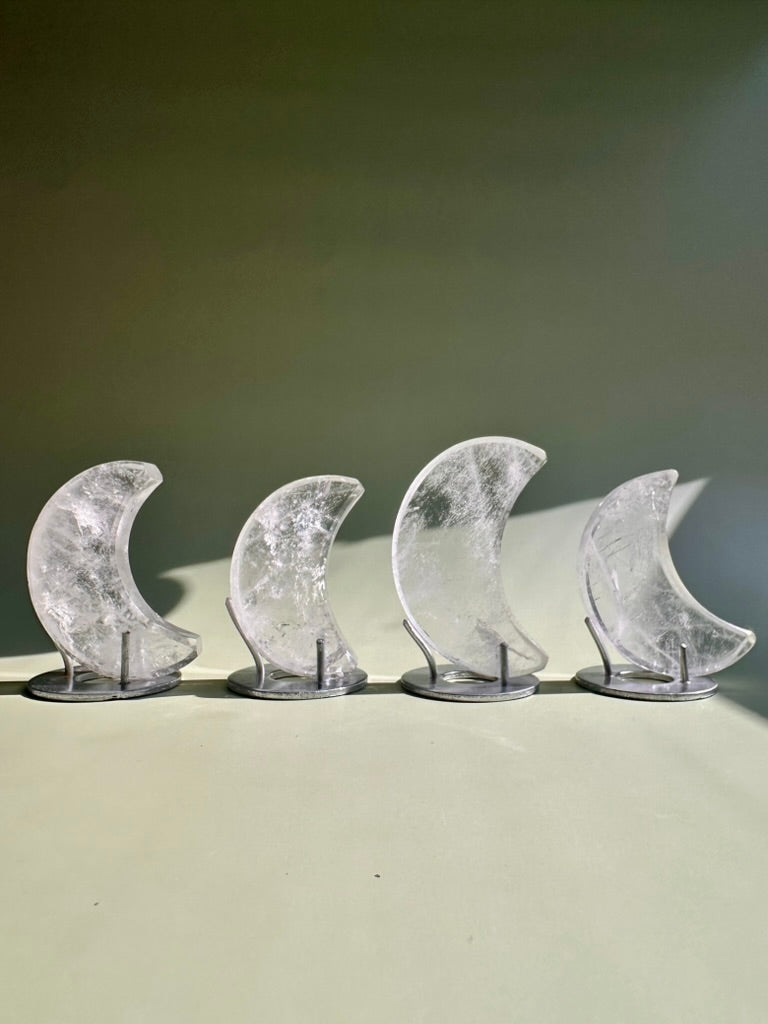Clear Quartz Crescent Moon on Stand