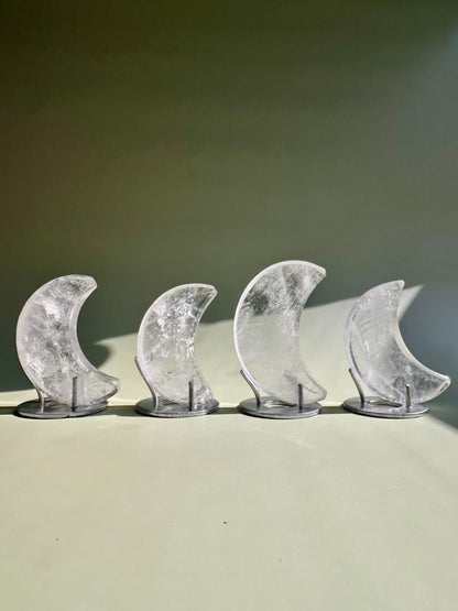 Clear Quartz Crescent Moon on Stand
