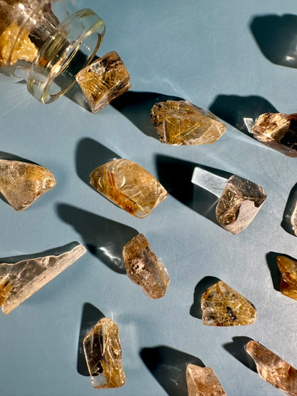 Brazilian Golden Rutile Chip Vial | Polished Quartz for Clarity, Manifestation & Positive Energy