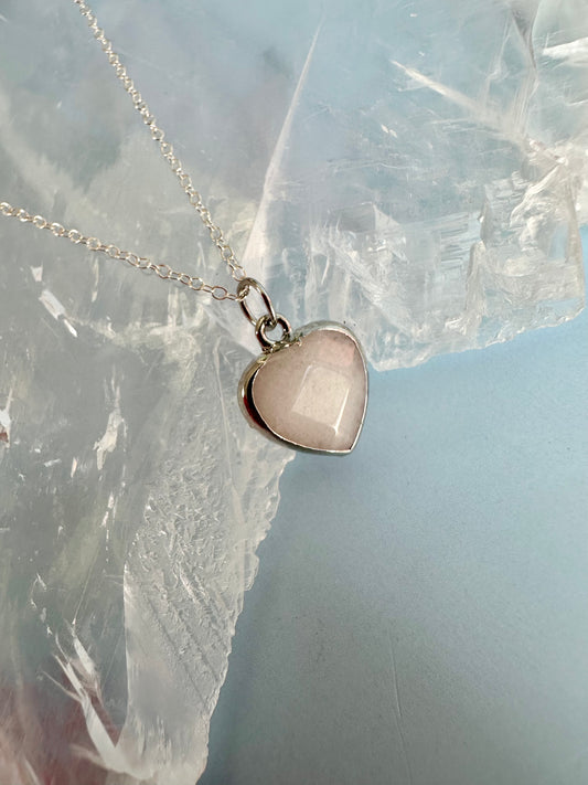 Brass Base with Silver Electroplated Finish White Jade Heart Necklace