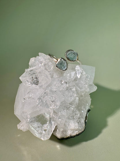 925 Sterling Silver Rough Aquamarine Bezel Two-Stone Adjustable Ring