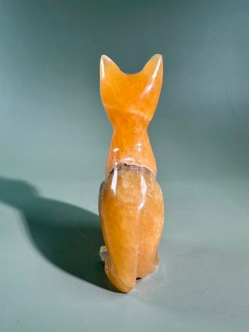 Orange Calcite Cat Carving