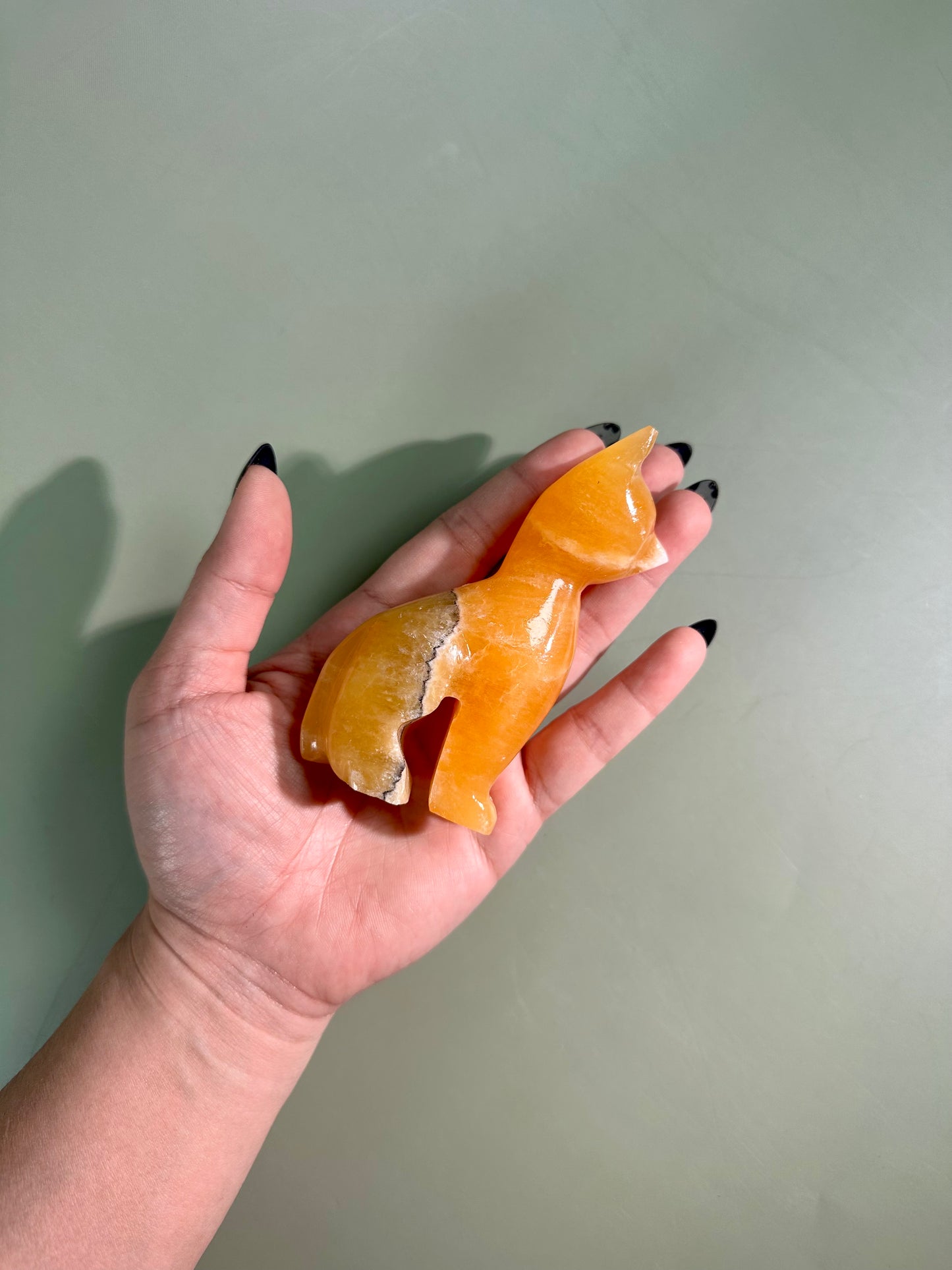 Orange Calcite Cat Carving