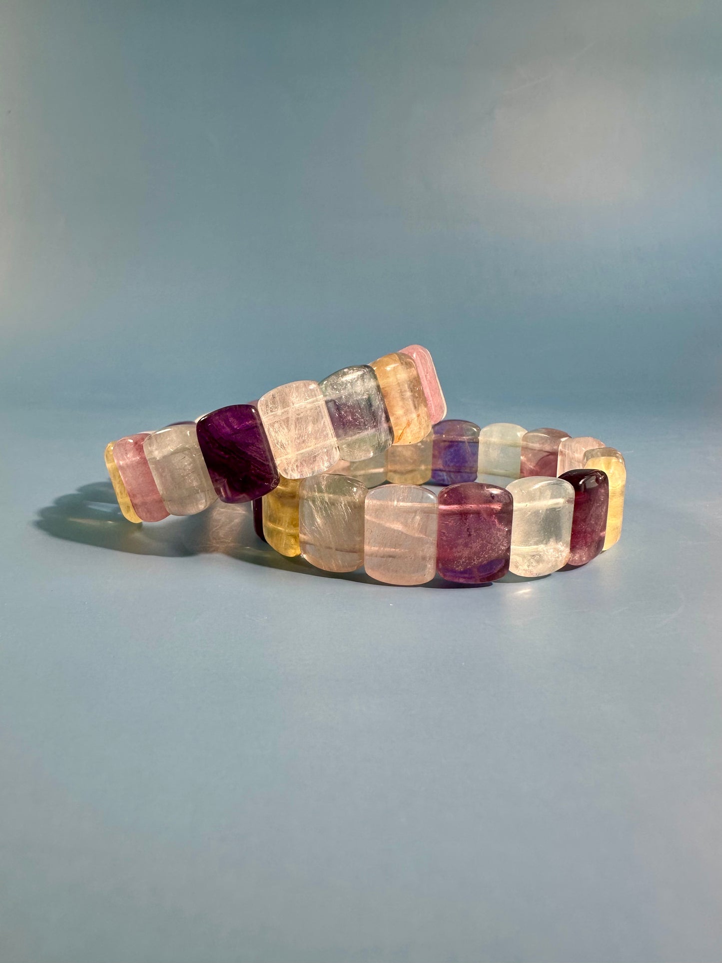 Flat Rectangle Rainbow Fluorite Bracelet