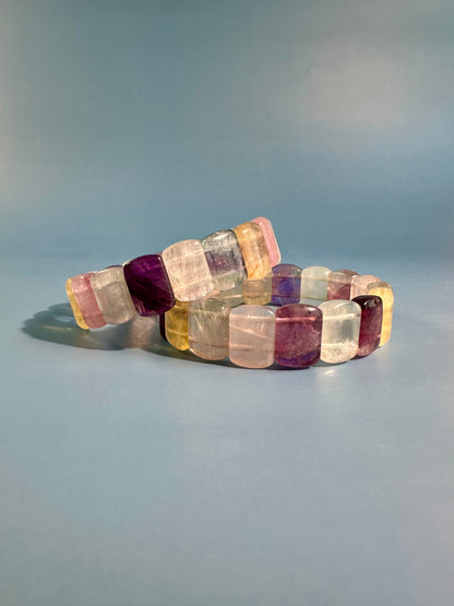 Flat Rectangle Rainbow Fluorite Bracelet