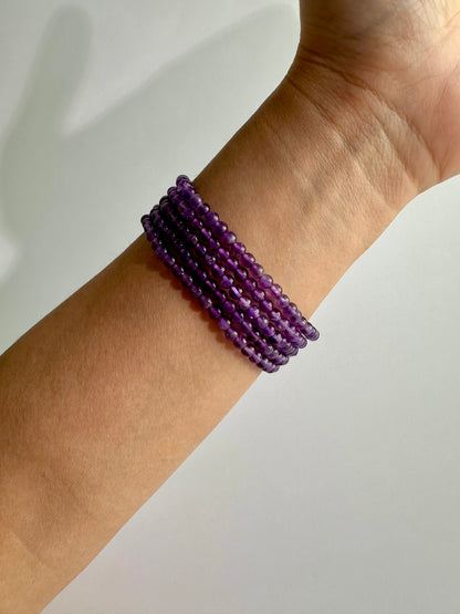 4mm Amethyst Beaded Bracelet