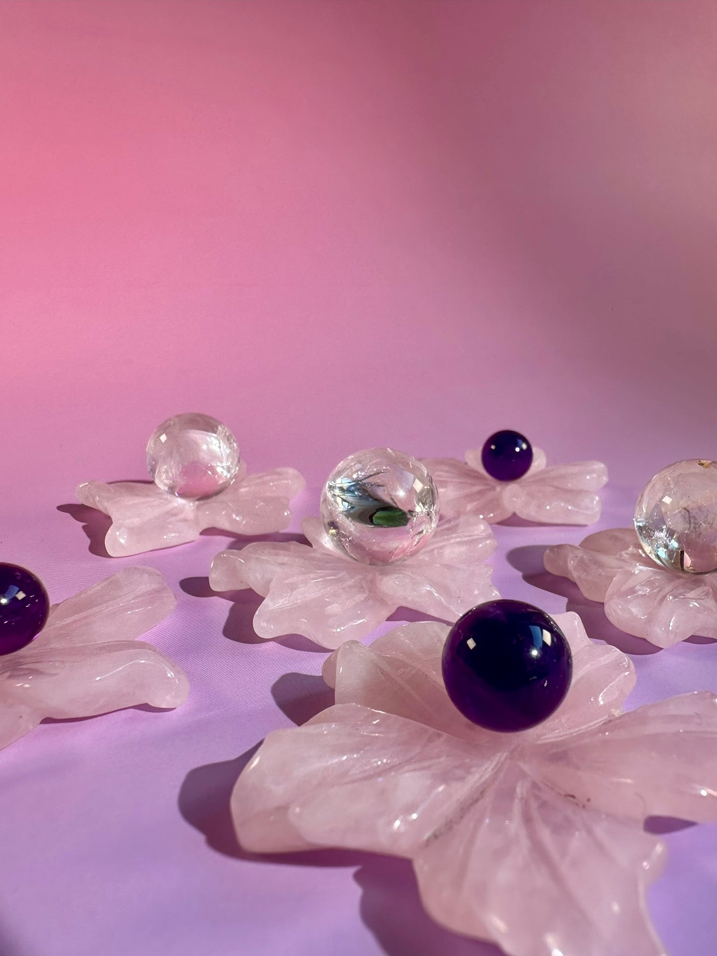 Rose Quartz Flower Sphere Holder