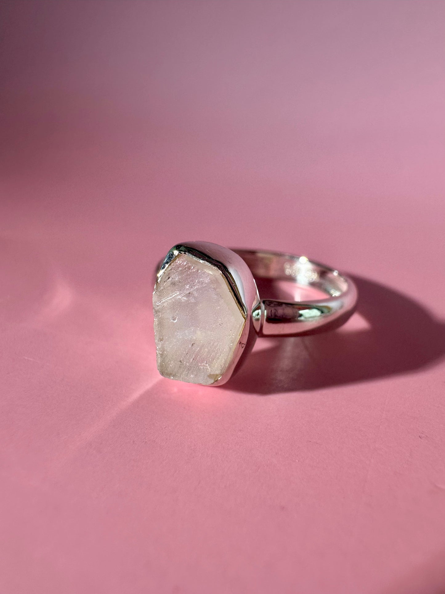 925 Sterling Silver Rough Rainbow Moonstone Bezel Ring