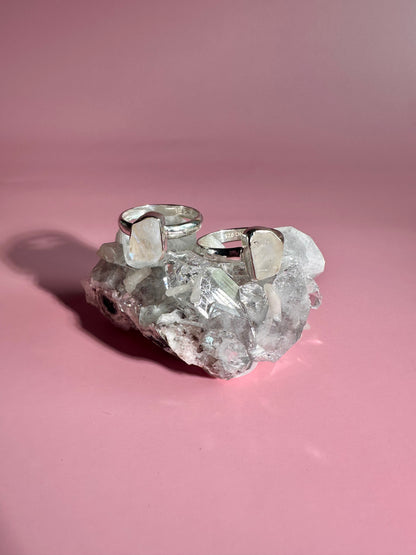 925 Sterling Silver Rough Rainbow Moonstone Bezel Ring