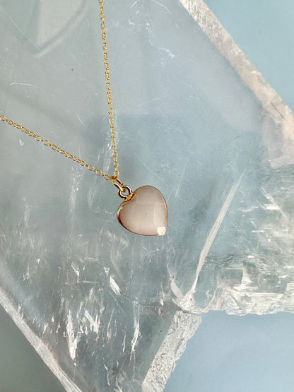Brass Base with 18K Gold Tone Electroplated Finish White Jade Heart Necklace