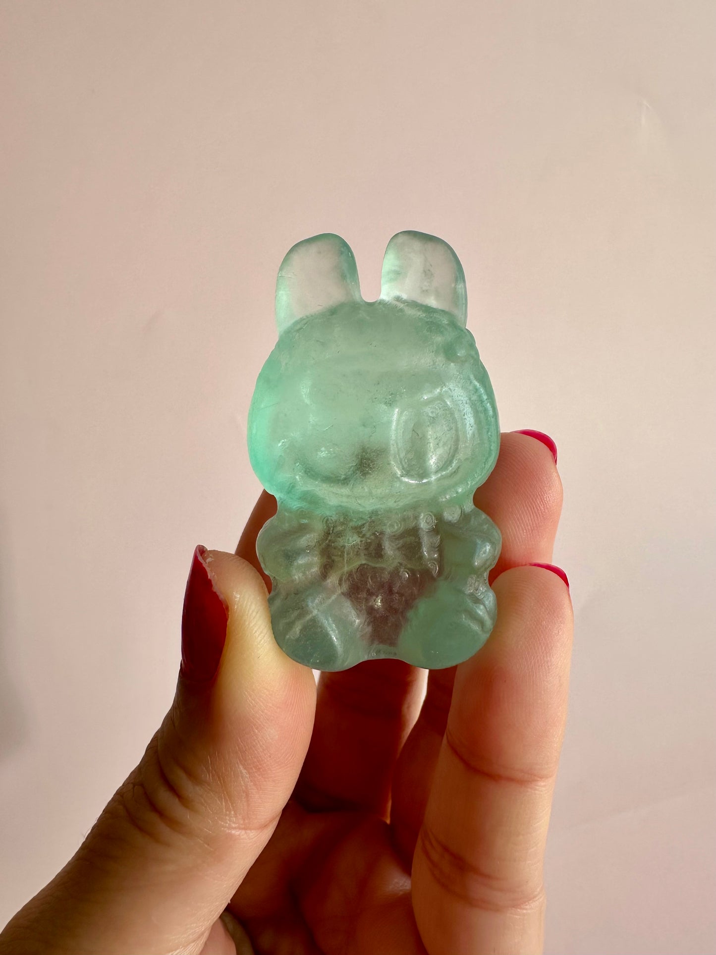Light Green Fluorite Sitting Lafufu Kawaii Forest Spirit Figurine Carving