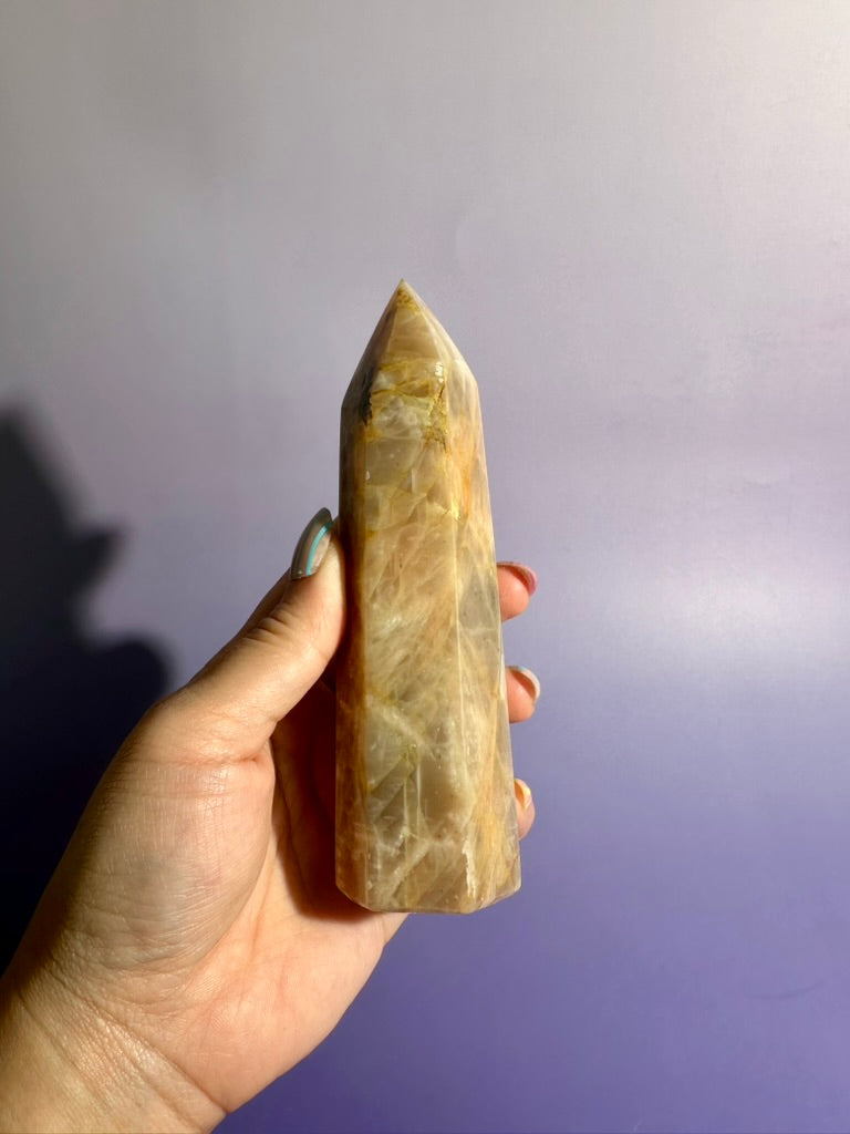 Peach Moonstone Tower – Option C | Collector Crystal, Self-Love & Gentle Transformation