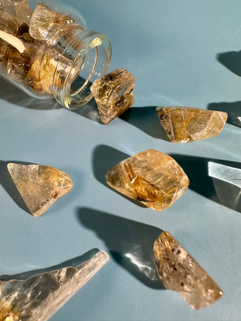 Brazilian Golden Rutile Chip Vial | Polished Quartz for Clarity, Manifestation & Positive Energy