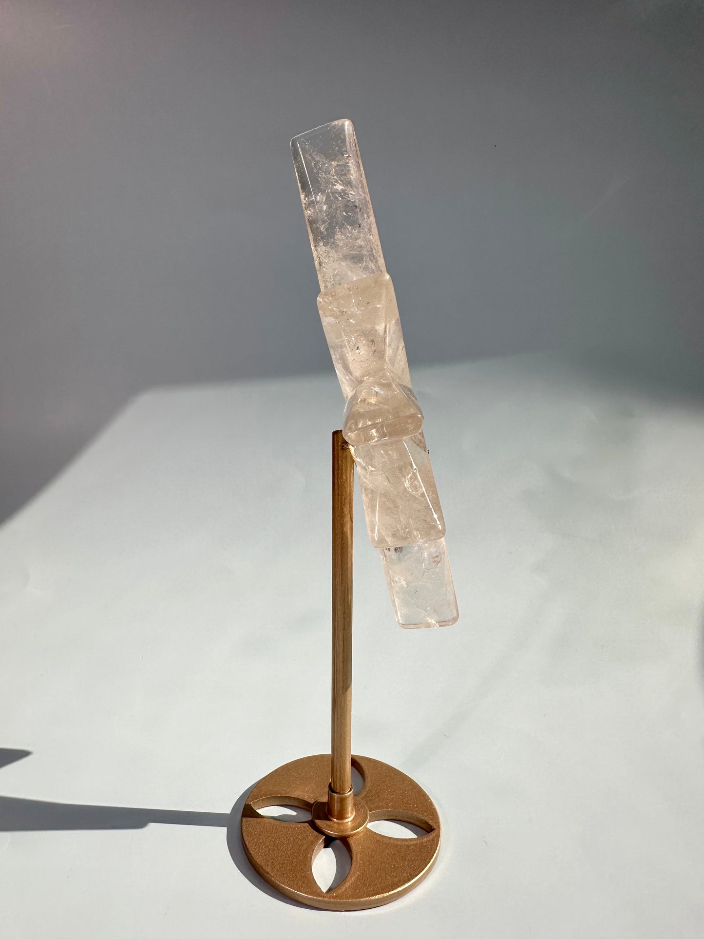 Clear Quartz Polaris Star on Gold Stand – Option B | Master Healer, Light & Collector Crystal