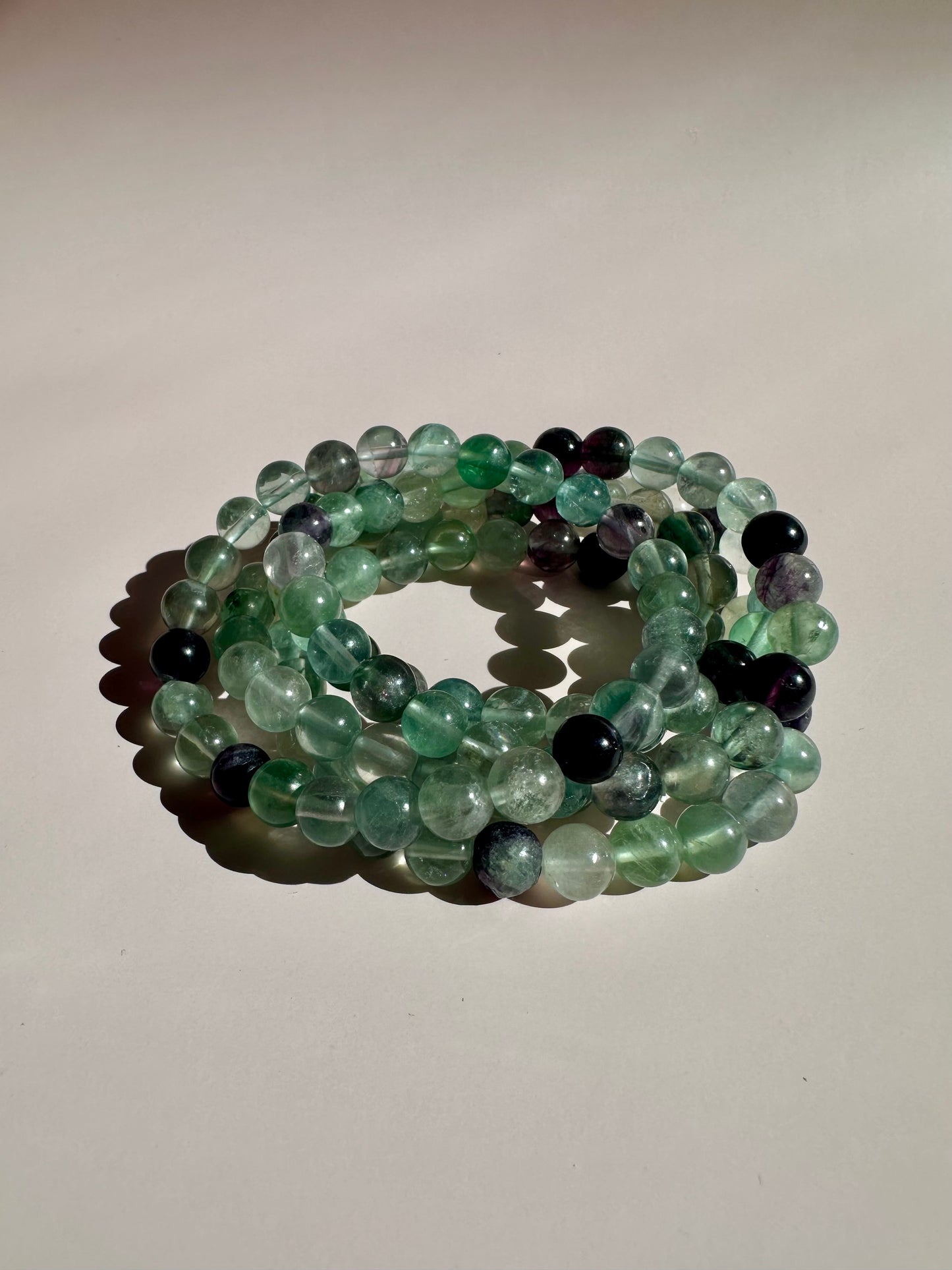 8mm Green & Purple Fluorite Beaded Bracelet